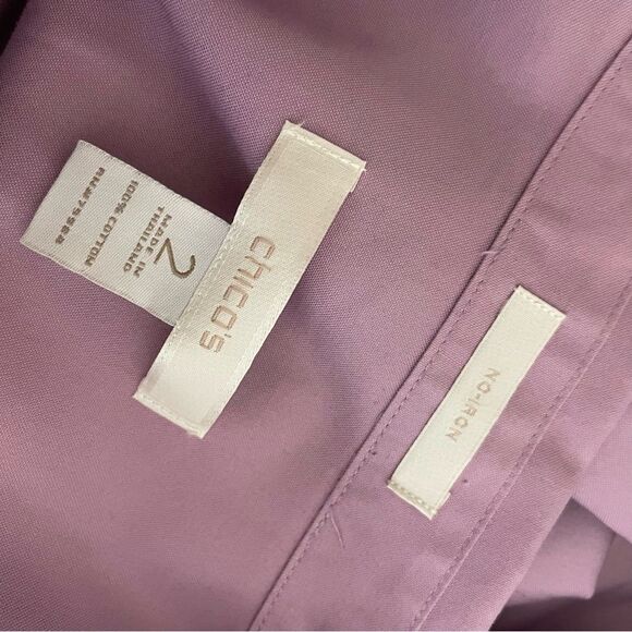 Chico's No Iron Cotton Button Down Shirt Lavender Size 2 or Large - Picture 7 of 7